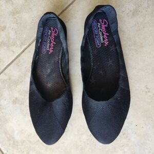 Skechers Cleo Bewitch Womens Size 7.5 Shoes Black Woven Stretch Fit Ballet Flats